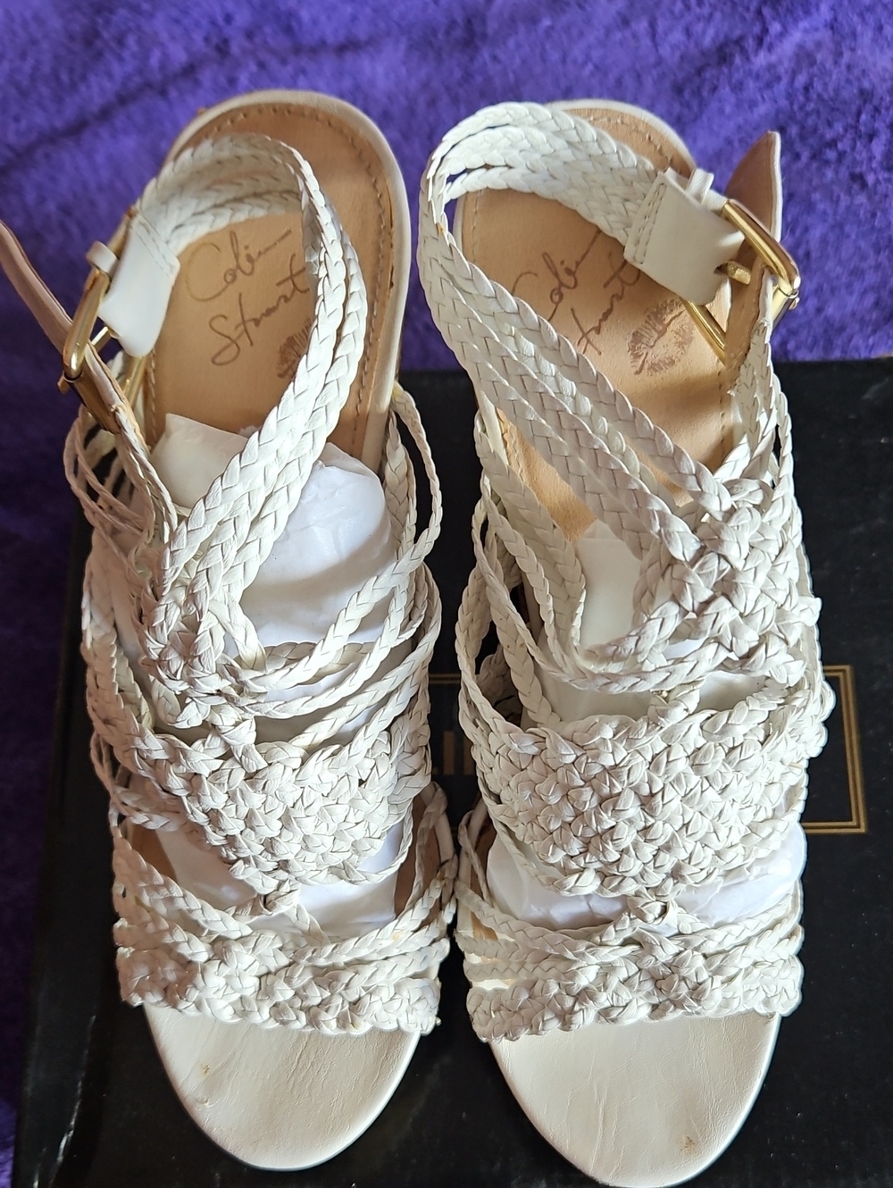 Colin Stuart Coconut Milk Braided Strap, Cork Look Platform Shoe Size 7B 2000s
